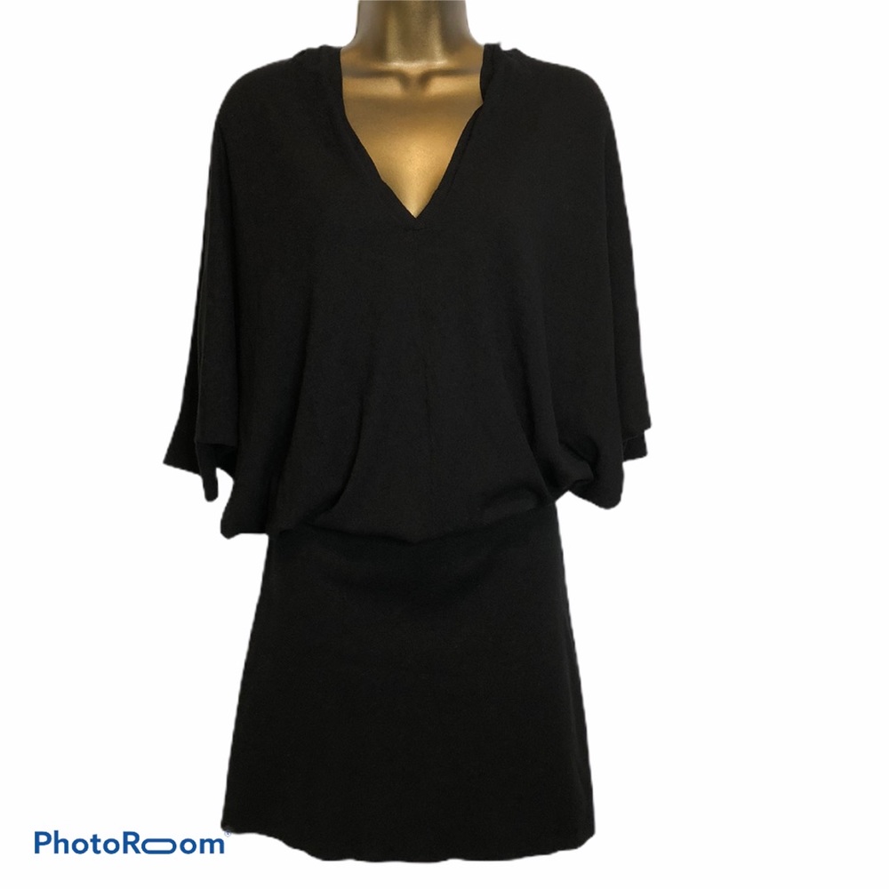 Donna Karan black knit hooded dress Dolan sleeves
